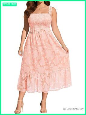 Plus Size Summer Maxi Dress - Spaghetti Strap Sleeveless A-Line Smocked